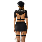 Daring Sheer Mesh Police Roleplay Set with Harness Accents and Garter Skirt