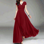 Flowing V Neck Maxi Dress With Soft Pleated Movement