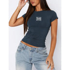 Ribbed Crop Tee with Minimal Typography Detail and Fitted Streetwear Style