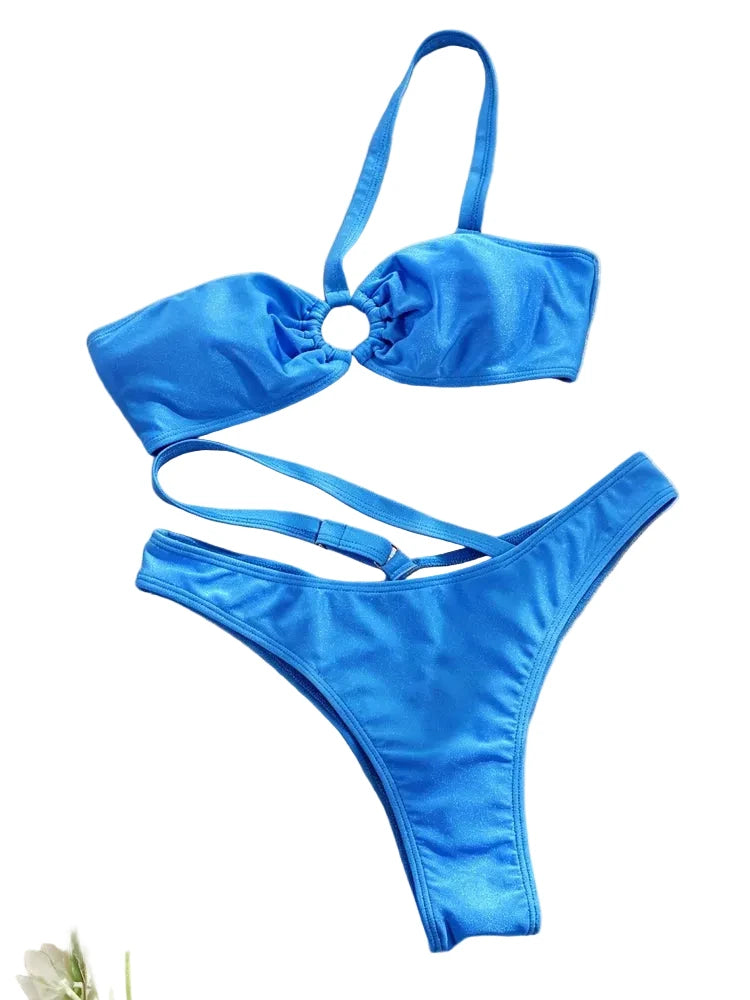 Vibrant Blue Asymmetric One-Shoulder Bikini with O-Ring Detail