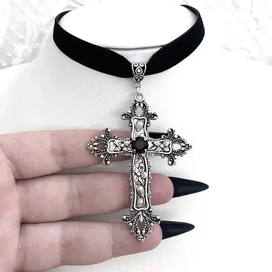 Victorian Inspired Cross Choker Necklace for Gothic Dark Romantic Style