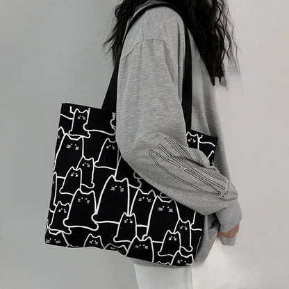 Graphic Pattern Canvas Style Tote Shoulder Bag with Zip Closure