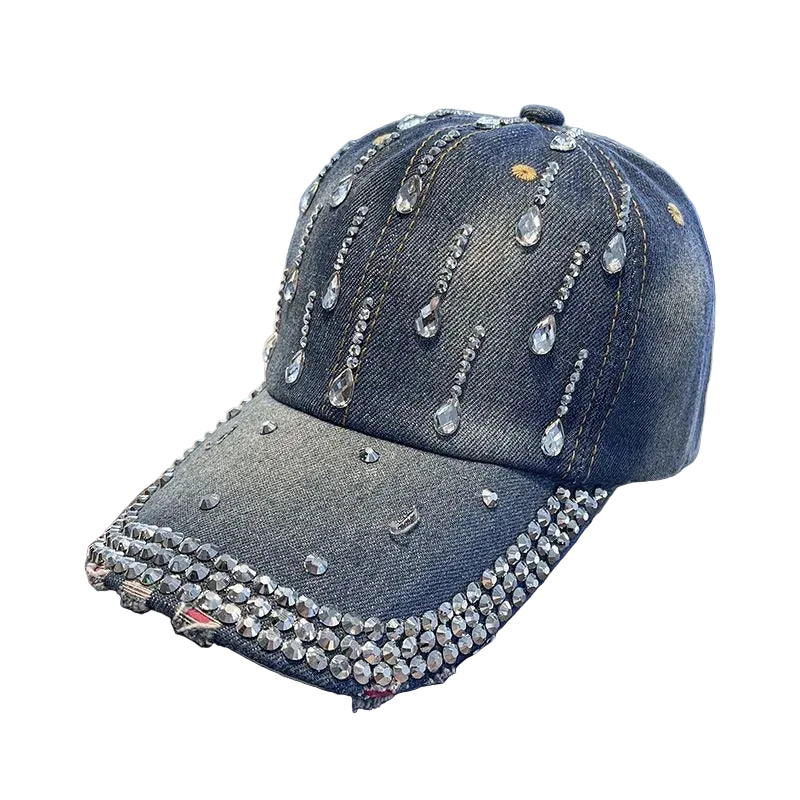 Distressed Denim Adjustable Baseball Cap with Embroidered Details for Casual Everyday Streetwear Style