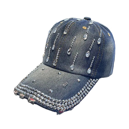 Distressed Denim Adjustable Baseball Cap with Embroidered Details for Casual Everyday Streetwear Style