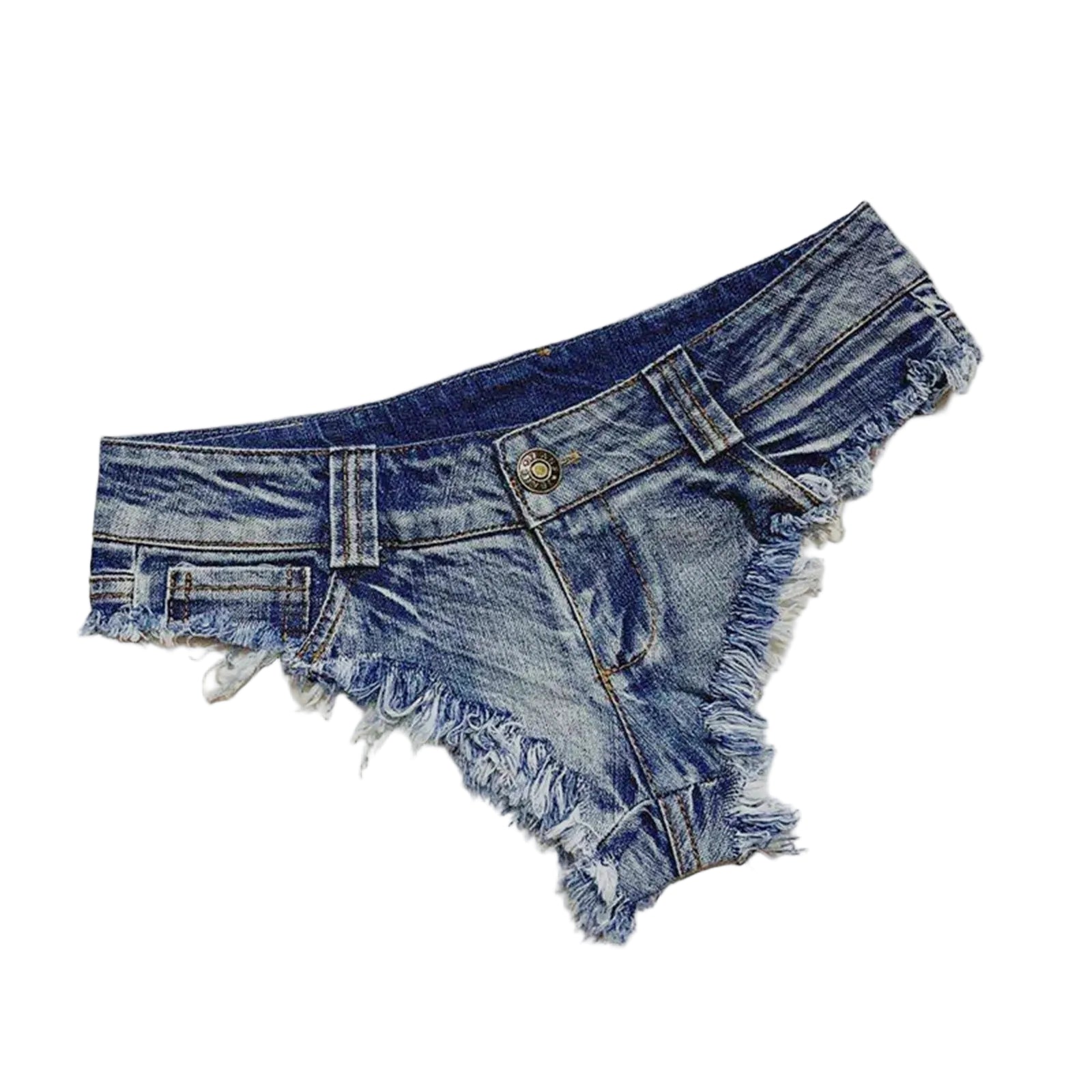 Women's Low Rise Raw Edge Denim Style Shorts with Slim Fit Beach Fashion Design