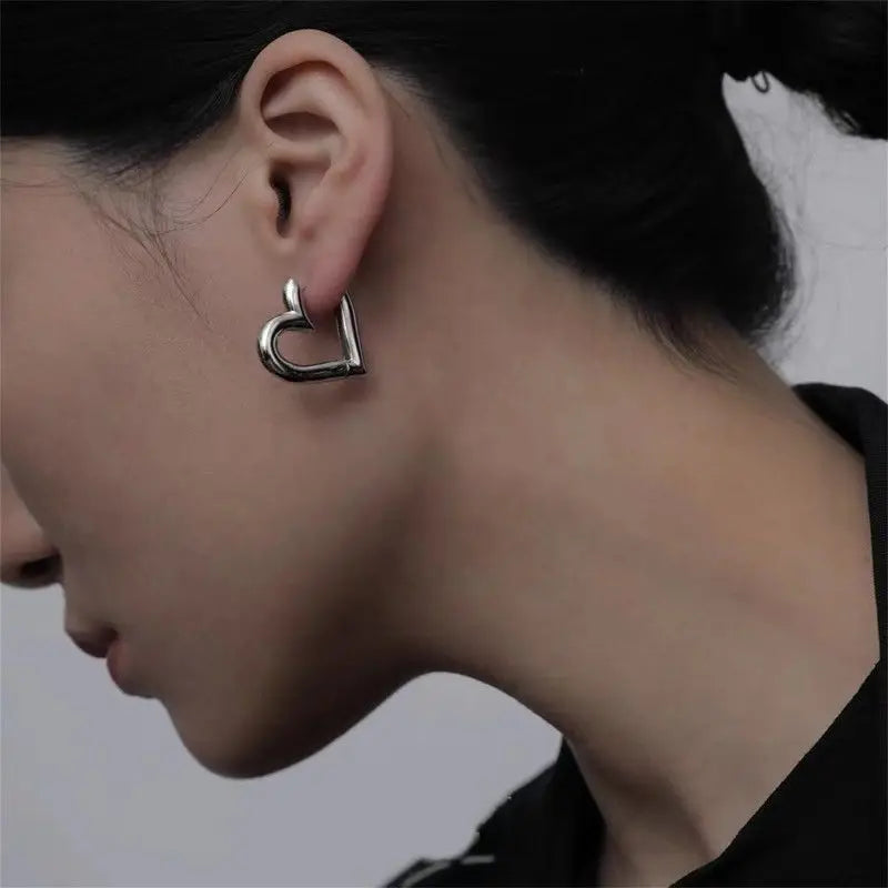 Heart Outline Stud Earrings Romantic Alternative Fashion Jewelry