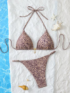 Vibrant Tropical Floral Print String Bikini Set with Sliding Triangle Top