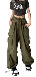 Women's Low-Rise Drawstring Wide-Leg Cargo Sweatpants with Utility Pocket Streetwear Style