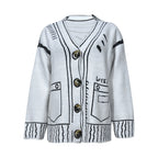 Women's Graphic Trim Knit Cardigan with Oversized Dropped Shoulder Silhouette