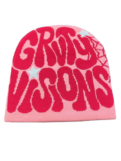 Bold Typography Cotton Blend Knit Beanie for Contemporary Streetwear Winter Everyday Fashion Style