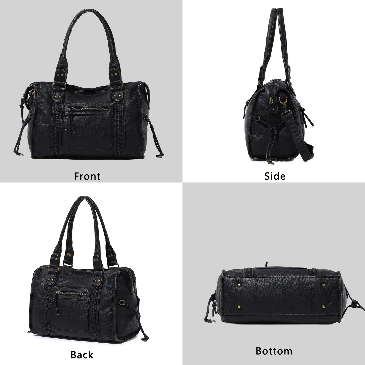 Vintage Inspired Soft PU Leather Tote Bag with Adjustable Shoulder Strap