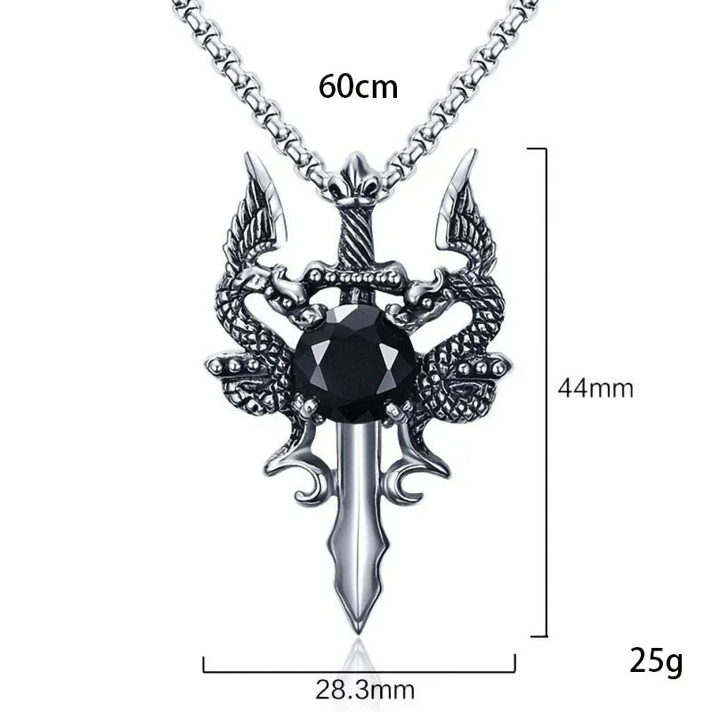 Dragon Sword Cross Pendant Necklace for Gothic Alternative Fashion