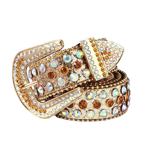 Rhinestone Studded Statement Belt for Glam Punk Gothic Fashion Styling