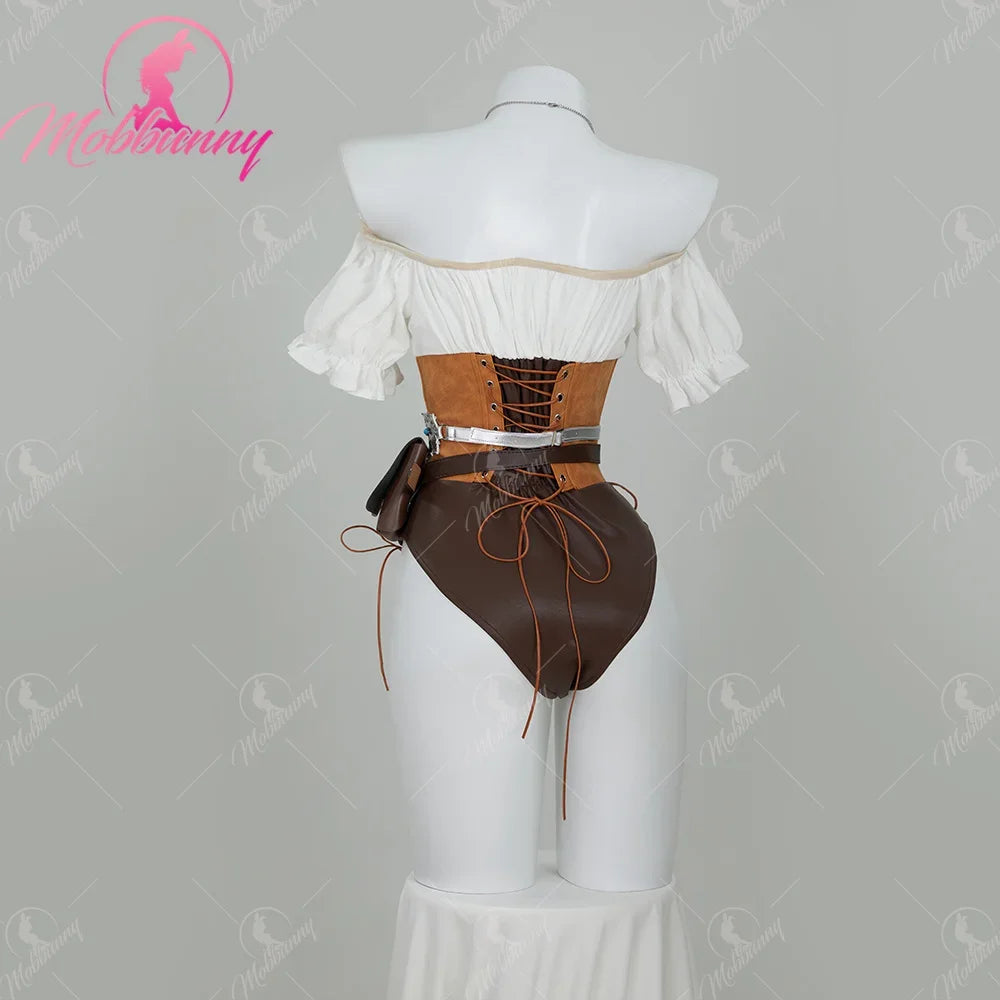 Women's Faux Leather Bodysuit Set with Waist Belt, Gloves and Utility Accessories