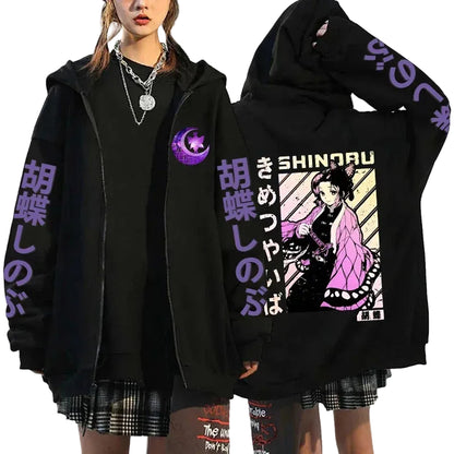 Anime-Inspired Traditional Art Zip Hoodie with Manga Streetwear Design