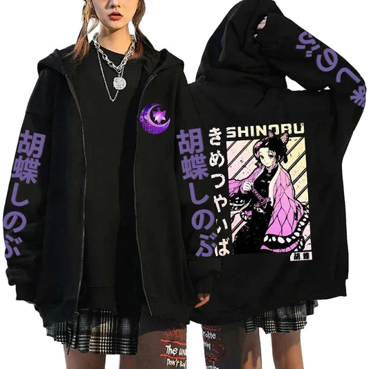 Anime-Inspired Traditional Art Zip Hoodie with Manga Streetwear Design