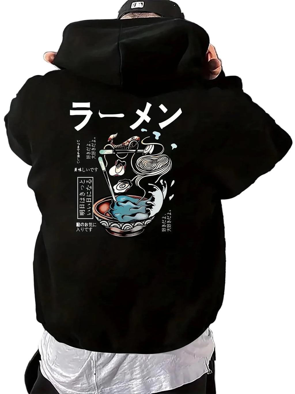 Anime-Inspired Ramen Graphic Hoodie With Gothic Urban Streetwear Style