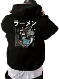 Anime-Inspired Ramen Graphic Hoodie With Gothic Urban Streetwear Style