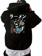 Anime-Inspired Ramen Graphic Hoodie With Gothic Urban Streetwear Style