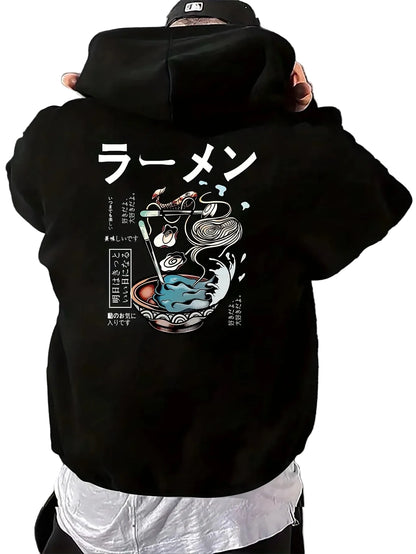 Anime-Inspired Ramen Graphic Hoodie With Gothic Urban Streetwear Style