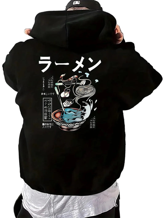 Anime-Inspired Ramen Graphic Hoodie With Gothic Urban Streetwear Style