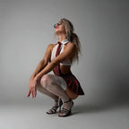 Playful Plaid Pleated Skirt and Crop Top Lingerie Set with Suspender Details