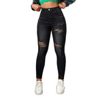 Women's Mid Rise Distressed Skinny Denim Jeans with Stretch Slim Fit Design