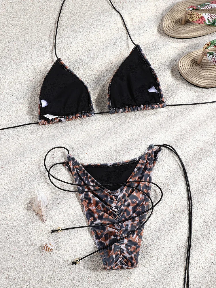 Classic Leopard Print String Bikini with Adjustable Tie Closures