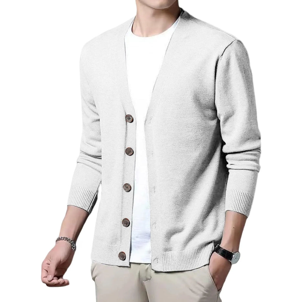 Men's V Neck Button Front Cardigan with Lightweight Ribbed Knit Construction