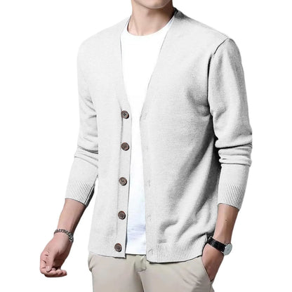 Men's V Neck Button Front Cardigan with Lightweight Ribbed Knit Construction