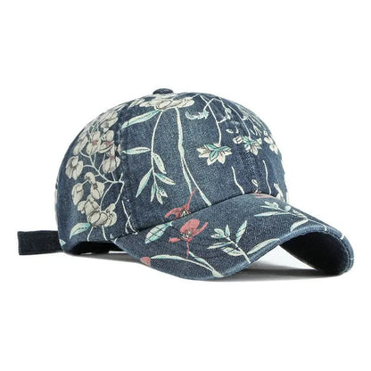 Vintage Floral Print Washed Baseball Cap with Curved Brim for Casual Streetwear Everyday Style