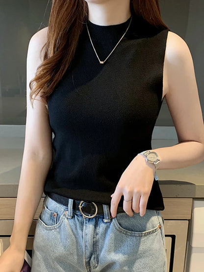 Classic Knit Sleeveless Tank Top with Slim Fit Everyday Casual Streetwear Style