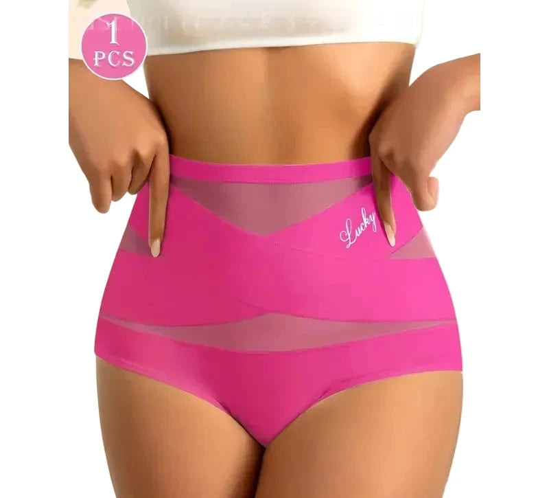 High-Waisted Geometric Mesh Panel Brief with Solid Base