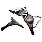 Dramatic Black Sheer Mesh and Contrast Lace Underwire Intimates Set
