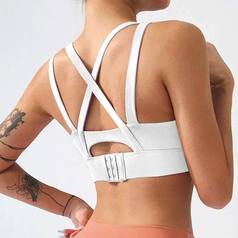Mauve Criss-Cross Back Sports Bra with Keyhole Detail and Adjustable Band