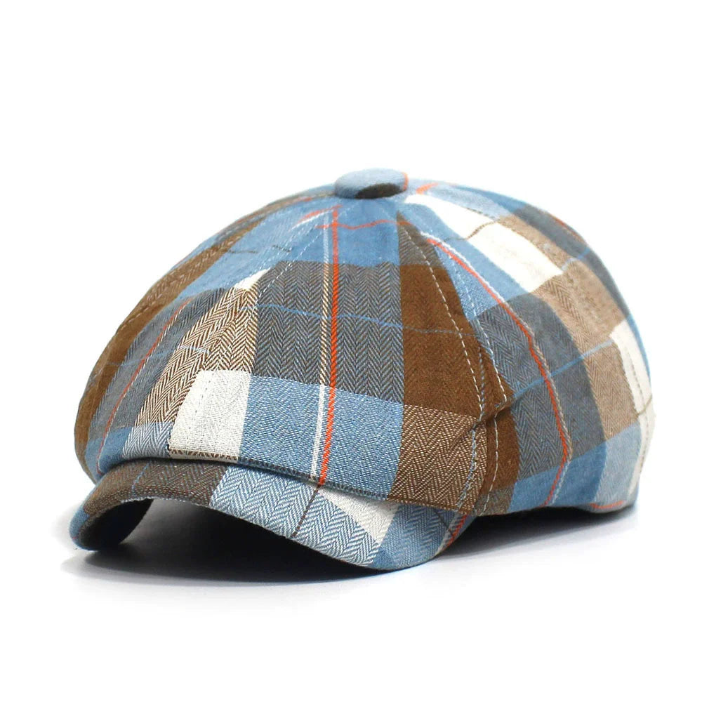 Vintage Plaid Ivy Flat Cap Classic Cotton Newsboy Streetwear Casual Hat