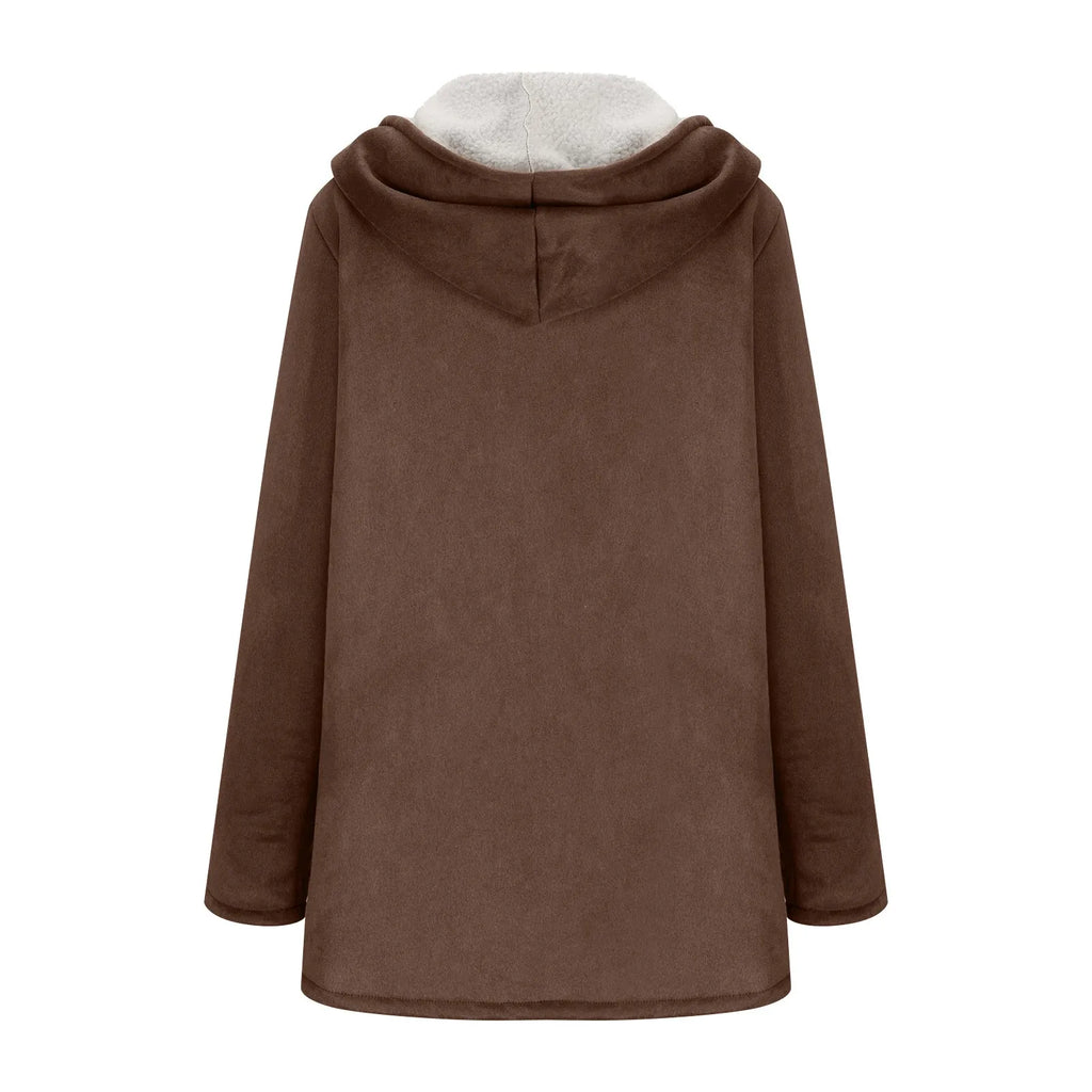 Women's Faux Suede Sherpa Lined Hooded Jacket Casual Winter Button Front Outerwear
