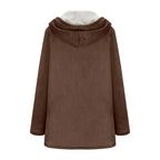 Women's Faux Suede Sherpa Lined Hooded Jacket Casual Winter Button Front Outerwear