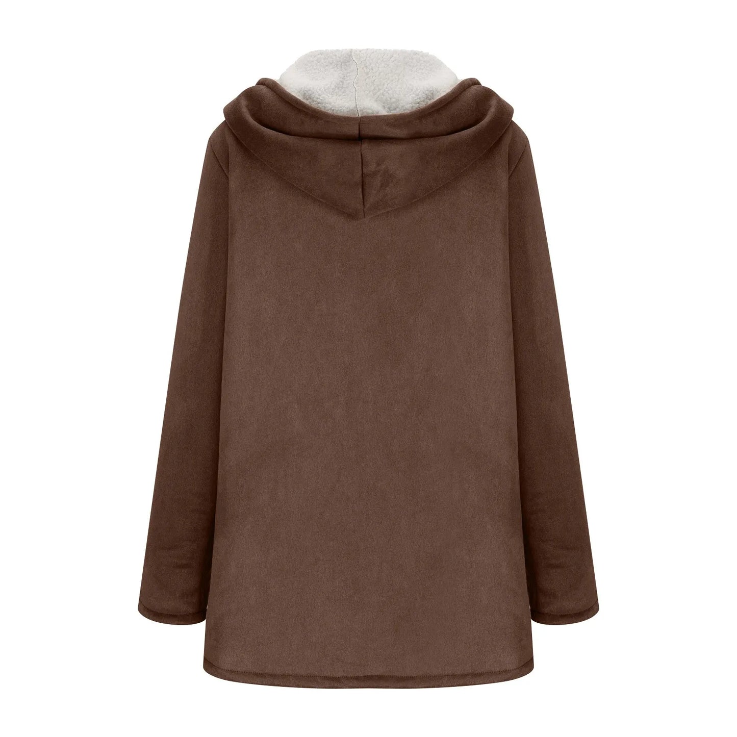 Women's Faux Suede Sherpa Lined Hooded Jacket Casual Winter Button Front Outerwear