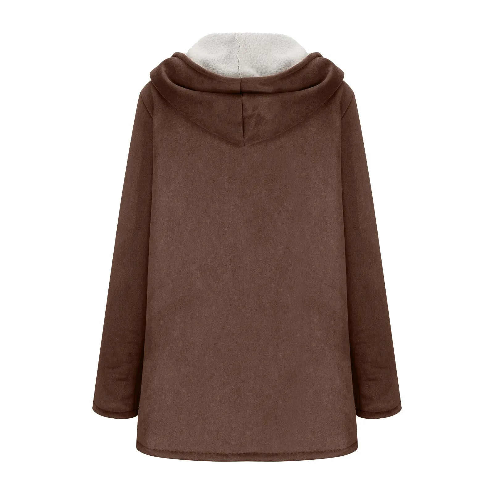 Women's Faux Suede Sherpa Lined Hooded Jacket Casual Winter Button Front Outerwear