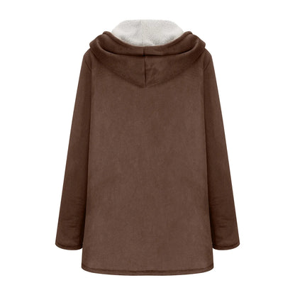 Women's Faux Suede Sherpa Lined Hooded Jacket Casual Winter Button Front Outerwear