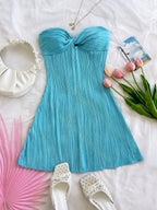 Strapless Pleated Mini Dress with Twist Front Detail A-Line Silhouette