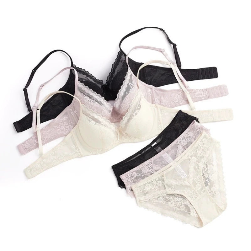Elegant Scalloped Lace Plunge Bra and Panty Intimates Set