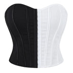Bold Two-Tone Strapless Corset Top with Front Hook Closure and Defined Boning