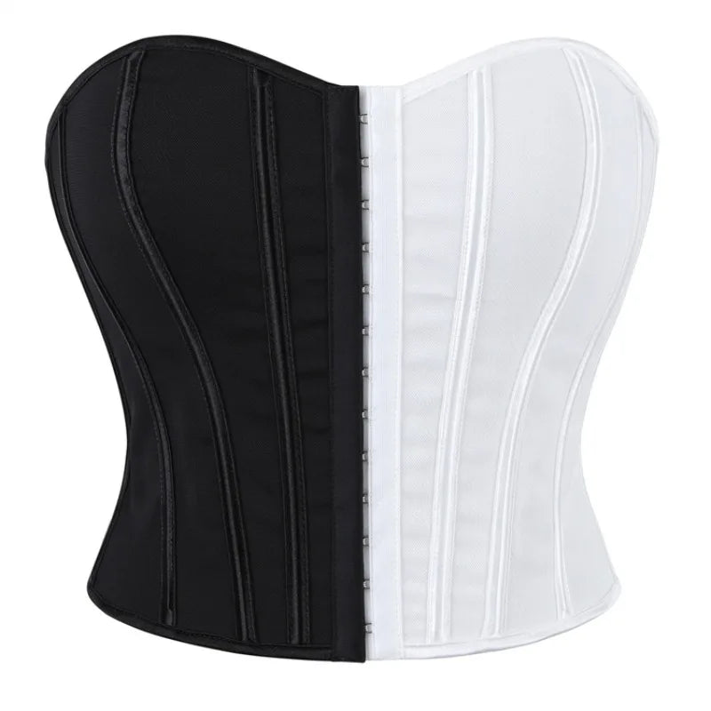 Bold Two-Tone Strapless Corset Top with Front Hook Closure and Defined Boning