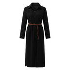 Relaxed Linen Blend Shirt Maxi Dress with Belt and Long Sleeves