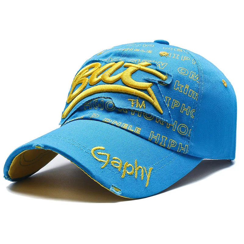 Typography Embroidered Baseball Cap Adjustable Curved Brim Urban Streetwear Fashion Hat