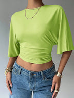 Batwing Sleeve Crop Tee with Relaxed Fit and Minimalist Casual Style