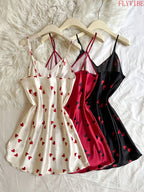 Three-Piece Heart Print Camisole Sleepwear Set with Matching Robe and Coordinated Shorts, Feminine Sleeveless Loungewear Ensemble