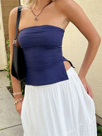 Minimalist Strapless Tube Crop Top with Slim Fit Contemporary Streetwear Style